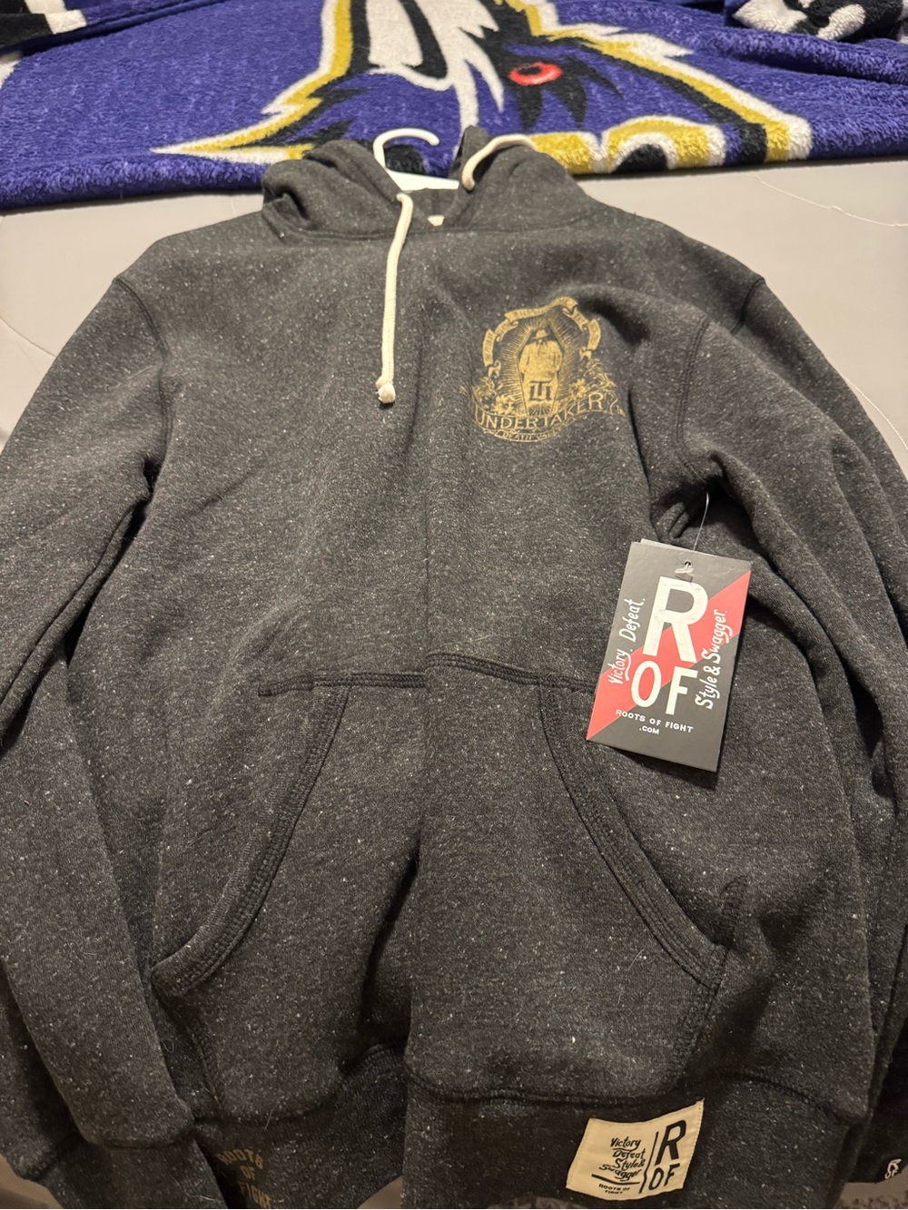 R of F Charcoal Undertaker Hooded Sweatshirt with Gold Crest Logo